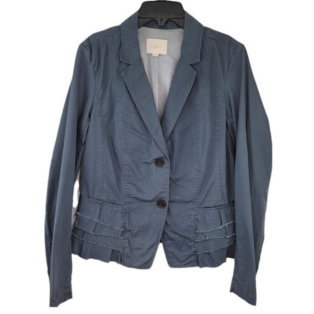 Loft Ann Taylor Womens 8 Gray Collared Long Sleeve Lined‎ Career Button Jacket